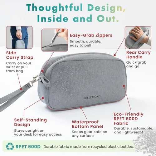 Miniatura 5 de BELLEMOND Tech - Bolsa organizadora para viajes Funda organizadora de electrónica para cables, cargadores y accesorios Bolsillo oculto