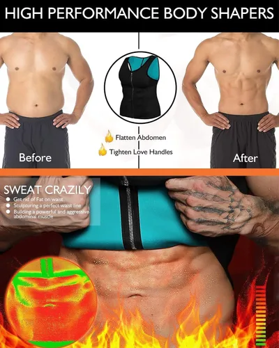 Miniatura 3 de NonEcho - Chaleco de sauna para hombre, chaleco de sudor caliente, entrenador de cintura de neopreno, camiseta sin mangas, moldeador, camiseta Negro