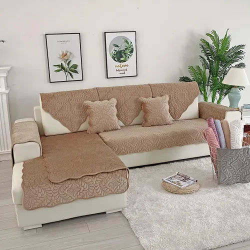 Miniatura 13 de vctops Funda acolchada de terciopelo para sofá, funda suave para sofá modular, funda antideslizante para sofá, para perros, gatos y mascotas