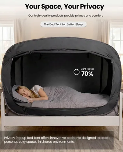 Miniatura 2 de ANC POP Tienda de Cama Twin Dosel de Cama Tienda de Ensueño Portátil para Adultos Tiendas de Dormir Interiores con 2 Puertas Tiendas de Espacio Negro