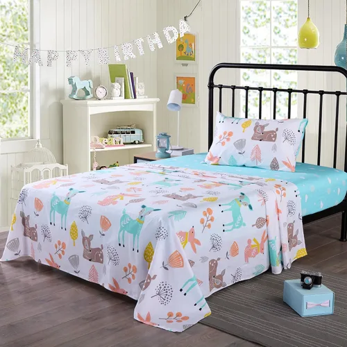Miniatura 2 de Sábanas 100% algodón para niños, niñas, niños, adolescentes, ciervos (individual)