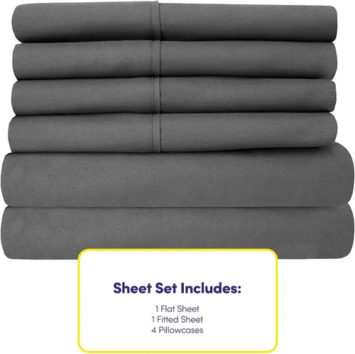 Miniatura 4 de Sábanas de cama tamaño California King – 6 piezas 1500 Supreme Collection Juego de sábanas de microfibra cepillada fina con bolsillos profundos Gris