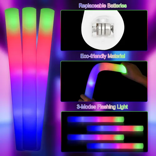 Miniatura 2 de Taotuo Varillas de brillo en masa 108 piezas Palos de espuma LED que brillan en la oscuridad, suministros de fiesta con 3 modos de parpadeo, palos