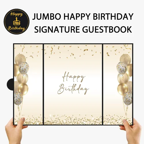 Miniatura 2 de DARUNAXY Decoraciones de Fiesta de Cumpleaños Negro Dorado, Libro de Visitas Alternativo Jumbo Feliz Cumpleaños para Hombres Mujeres Brindis por 30