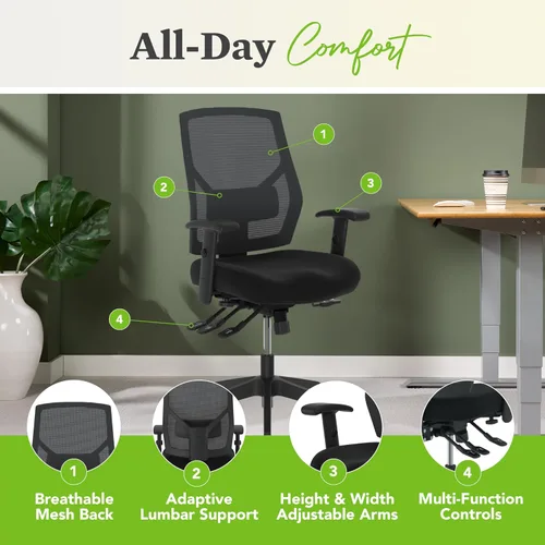 Miniatura 4 de HON Crio Silla de oficina ergonómica de malla, silla de escritorio con respaldo alto con brazos ajustables, soporte lumbar, asiento giratorio