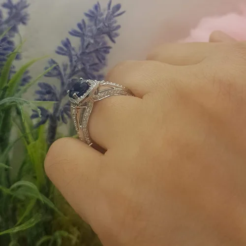 Miniatura 6 de Dazzlingrock Collection Anillo de compromiso con halo de diamantes blancos y piedras preciosas redondas, oro blanco de 14 quilates