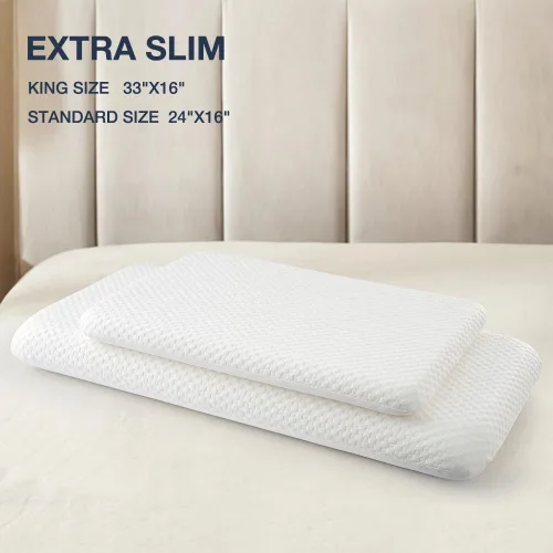 Miniatura 3 de Almohada fina de espuma viscoelástica para personas que duermen boca abajo, tamaño King de 1.75 pulgadas, de perfil bajo, para dormir, almohada