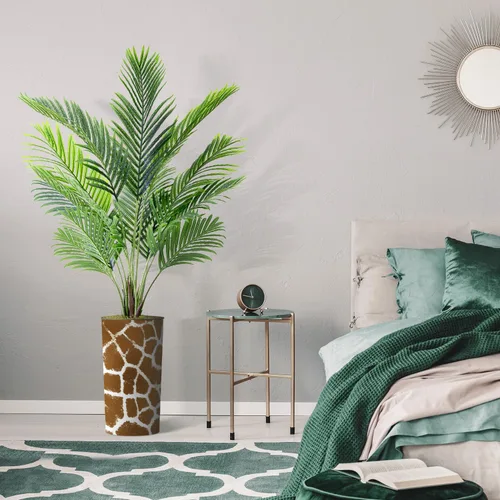 Miniatura 5 de Árbol artificial en maceta contemporánea, palmera tropical areca artificial de seda para decoración del hogar en interiores y exteriores, altura