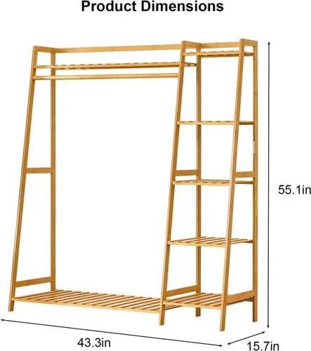 Miniatura 2 de Percheros de madera para colgar ropa, estante de ropa de bambú con estantes, organizador de armario con zapatero, para pasillo, sala de estar