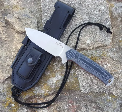Miniatura 3 de JEO-TEC Nº21 Bushcraft Survival Hunting Cuchillo táctico de hoja fija - BOHLER N690C Acero Inoxidable, Funda de Cuero Multiposicionada, Piedra BLACK