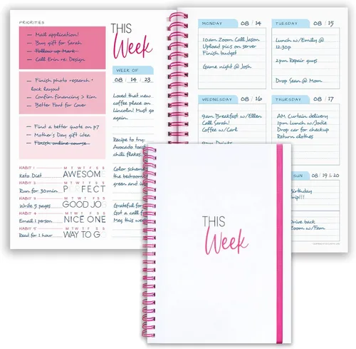 Miniatura 8 de Agenda semanal encuadernada en espiral A5 – Agenda sin fecha – Cuaderno de lista de tareas – Rastreador de hábitos – 52 semanas – Agenda diaria sin