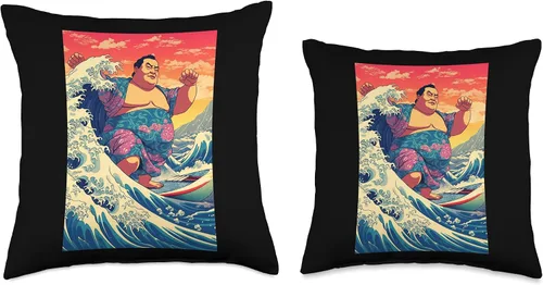 Miniatura 3 de Funny Wave Sumo Surfer Japanese Designs Funny Sumo Wrestler Surfing on Kanagawa Wave - Almohada de 16 x 16 pulgadas, multicolor