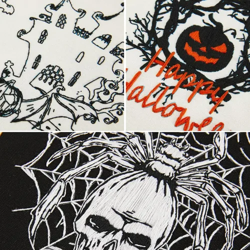 Miniatura 7 de Armindou Kit de bordado de Halloween para principiantes y adultos, kit de punto de cruz estampado para adultos principiantes, kit de bordado a mano