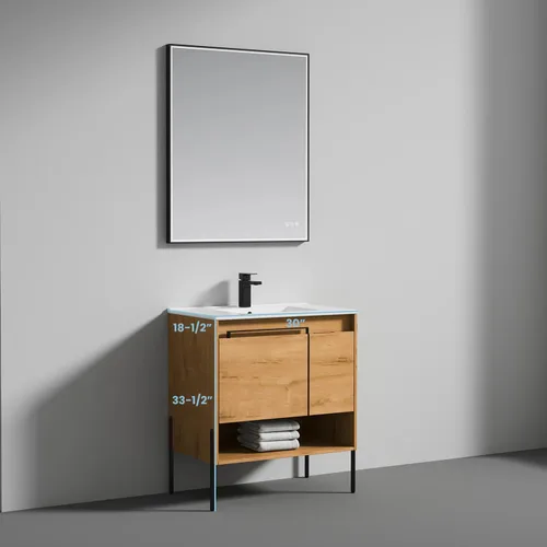 Miniatura 3 de Blossom Turin - Mueble de baño de roble Classik de 24 pulgadas con fregadero acrílico, gabinete independiente minimalista de madera, diseño moderno