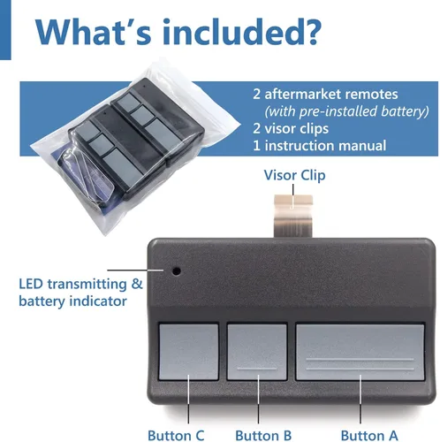 Miniatura 2 de Solidremote Control remoto para apertura de puerta de garaje, para Chamberlain, LiftMaster 371LM 373LM 971LM 973LM, Universal, paquete de 2