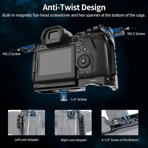 Miniatura 2 de Nitze Jaula para Canon R6 Mark III/R6 Mark II/R5 C/R5/R6, con zapatas frías incorporadas, riel NATO y placa de liberación rápida Arca - T-C04A
