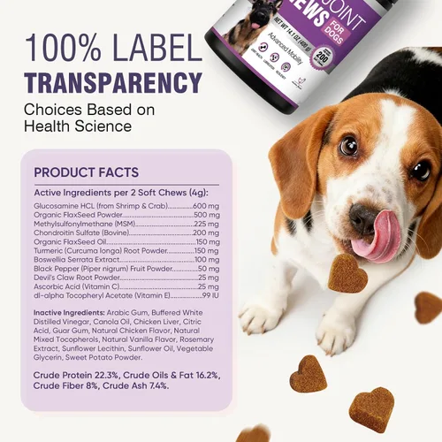 Miniatura 8 de Glucosamina para perros, 200 unidades de suplemento de apoyo para las articulaciones, condroitina para perros y cadera y articulaciones, golosinas