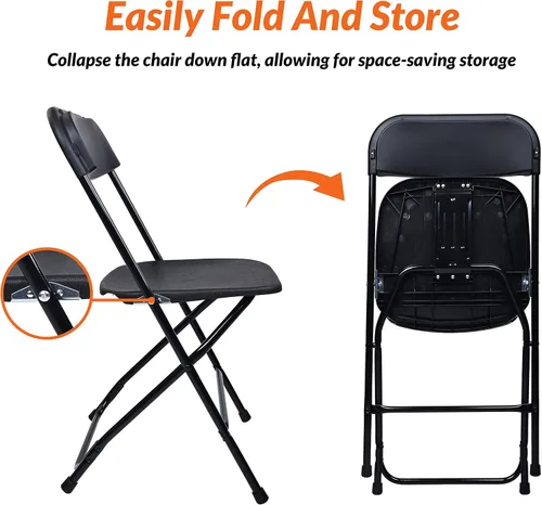 Miniatura 4 de Elevon - Silla plegable de plástico con capacidad de 500 libras, color negro, paquete de 4