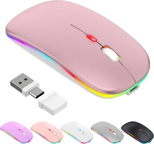 Miniatura 13 de Ratón LED Bluetooth inalámbrico para MacBook Air, Mac Pro, Laptop, iPad, ratón recargable silencioso con luz, ratón jiggle óptico de doble modo