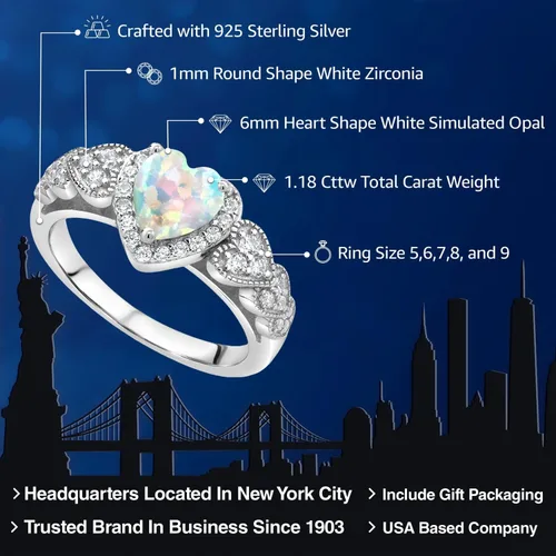 Miniatura 2 de Gem Stone King Anillo de compromiso de plata de ley 925 con piedra natal y corazón, forma de corazón de 0.236 pulgadas, anillo de compromiso de boda