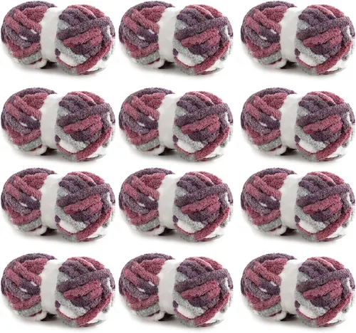 Miniatura 40 de HOMBYS Paquete de 8 hilos gruesos gigantes para tejer a ganchillo/tejer a mano, súper voluminosos, grandes, suaves, esponjosos, tie dye de felpa
