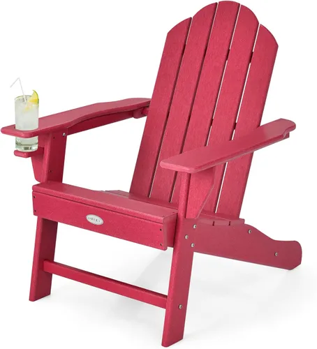 Miniatura 12 de Tangkula Silla Adirondack para exteriores, sillones de polietileno de alta densidad resistentes a la decoloración con soporte para tazas, sillas