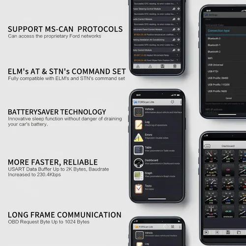 Miniatura 3 de Vgate Adaptador Bluetooth vLinker FD+ OBD2 - Lector de código de diagnóstico para iOS, Android y Windows (compatible con MS-CAN, ELM327)