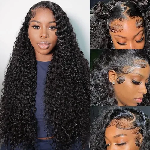 Miniatura 17 de Pelucas de encaje frontal de 13 x 4, transparentes HD, cabello humano prearrancado, línea capilar con abuelitos, densidad 200, ondas de agua