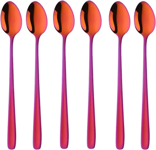 Miniatura 16 de Buyer Star Cucharas de té helado de mango largo, juegos de cucharas de café resistentes de 8 pulgadas 18/10 para mezclar, mezclar cócteles, té, Oro
