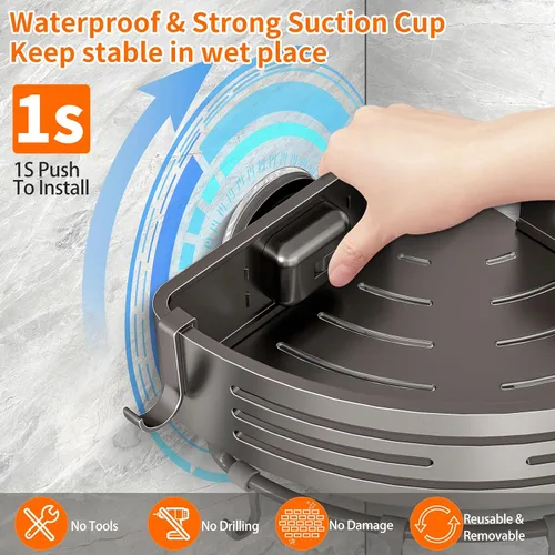 Miniatura 3 de Soporte de ducha con ventosa, estante de ducha extraíble sin perforaciones con barra de toalla y ganchos portátiles, organizador de aluminio a