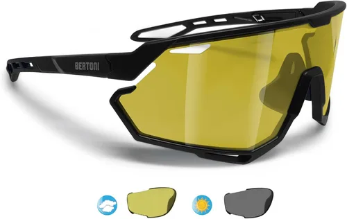 Miniatura 16 de Bertoni Gafas de sol deportivas para ciclismo MTB Running para hombres y mujeres en TR90 lente ancha antivaho mod. ALPHA NUEVO Negro brillante/verde