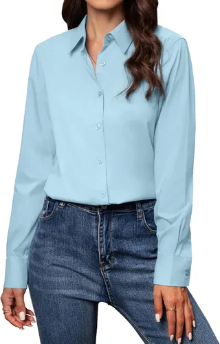 Miniatura 16 de Camisas con botones para mujer de ajuste clásico, camisa de vestir, camisa de trabajo, de negocios, casual, de manga larga, blusa, tops