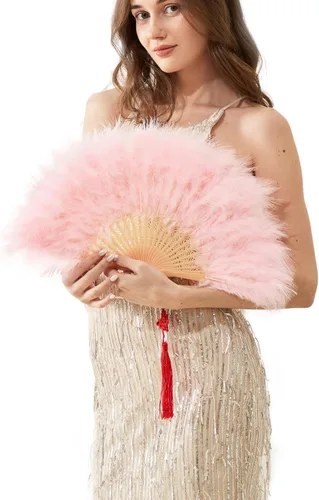 Miniatura 17 de Happy Feather Abanico de mano con plumas de marabú, estilo vintage de los años 1920, para disfraz y baile - Azul Ácido