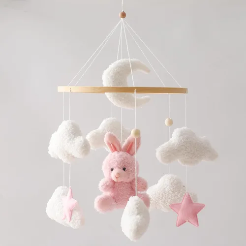 Miniatura 10 de EERKEOD Móvil de cuna de oso para bebé, móvil de guardería de terciopelo para niños y niñas, decoración de guardería de peluche para bebé