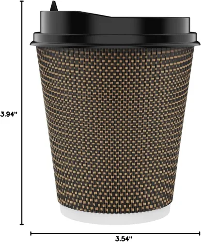 Miniatura 8 de LITOPAK Paquete de 80 tazas de café de papel de 10 onzas, tazas de café caliente con pared ondulada aislada con tapa y pajitas, tazas de tres capas