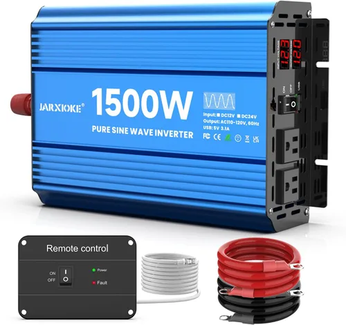 Inversor de potencia de onda sinusoidal pura de 1500 vatios, 12 Vdc a 110 Vdc a 120 Vdc, para sistemas solares domésticos, vehículos recreativos y