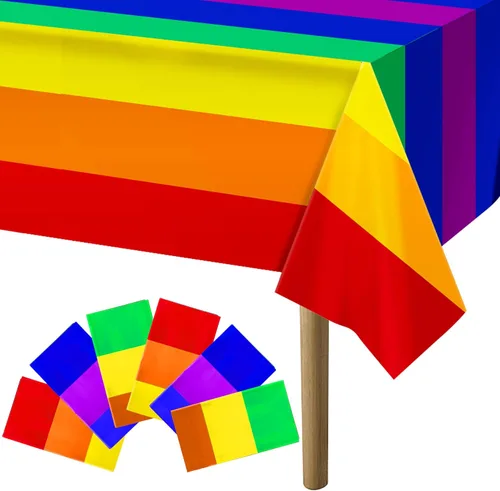 Miniatura 8 de Paquete de 3 manteles desechables de arco iris, rectangular, 108 x 54 pulgadas, decoración de mantel de plástico impermeable con diseño de arcoíris
