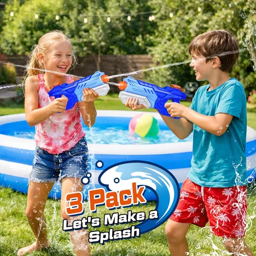 Miniatura 7 de Quanquer Paquete de 3 Pistolas de Agua para Niños y Adultos - Pistola de Juguete de Agua de 600CC Súper Blaster Empapador de Largo Alcance Alta Azul