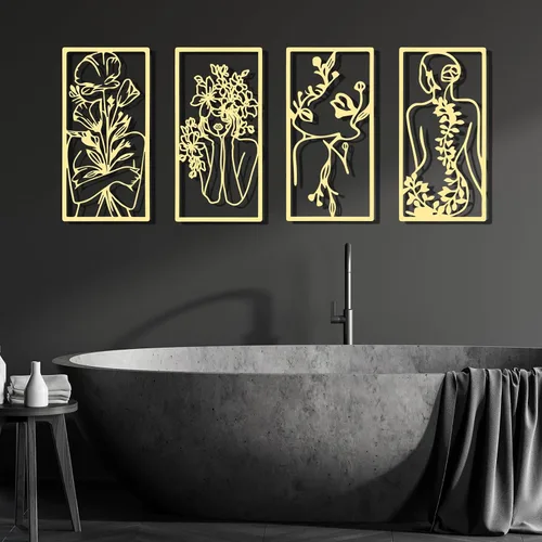 Miniatura 2 de Cindeer 4 piezas de arte de pared de metal minimalista abstracto para mujer, línea de arte de pared dorada, dibujo de línea de metal, arte colgante