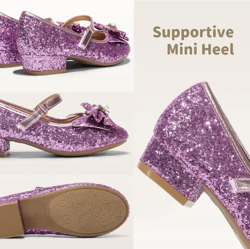 Miniatura 6 de DREAM PAIRS - Zapatos de vestir para niñas, zapatos de princesa para niña pequeña, Mary Jane, tacones bajos, con purpurina, flores, para fiesta, boda