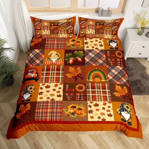 Miniatura 9 de Erosebridal Juego de funda de edredón individual de pavo de Acción de Gracias, juego de ropa de cama de calabaza y hojas de otoño para niños