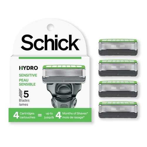 Schick Hydro 5 Sense - Recambios de maquinilla de afeitar para piel sensible para hombres, 4 unidades Sensitive