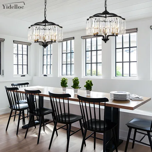 Miniatura 7 de Lámpara de Araña de Cristal Moderna para Comedor - 5 Luces Ajustables Negra Estilo Granja Accesorio de Luz Colgante para Vestíbulo Dormitorio Sala