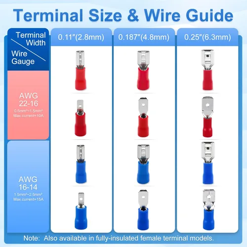 Miniatura 3 de Baomain Paquete de 100 unidades de terminales de pala hembra de desconexión rápida de 1/4", 16-14 AWG 6.3mm (0.25 pulgadas), conectores de crimpado
