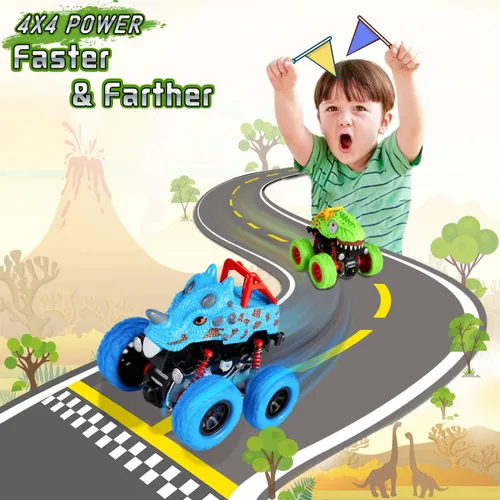 Miniatura 4 de LODBY Juguetes de dinosaurio para niños de 2, 3, 4 y 5 años - Camiones monstruo para niños pequeños de 2 a 4 y 6 años - Coches de dinosaurio