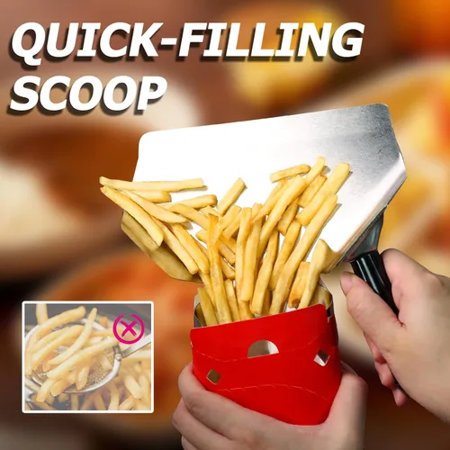 Miniatura 5 de Bonsicoky Cucharón de acero inoxidable para papas fritas y palomitas, herramienta de llenado rápido para bolsas y cajas de alimentos, cuchara