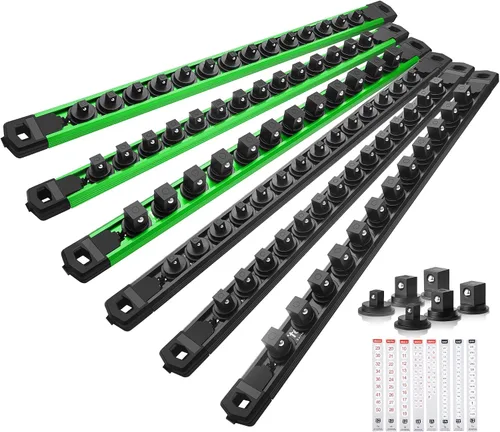 Miniatura 41 de Reniteco Juego de organizador de enchufes magnéticos, 3 piezas de 1/2 pulgada 3/8 pulgadas 1/4 pulgadas de aleación de aluminio con 40 clips Negro