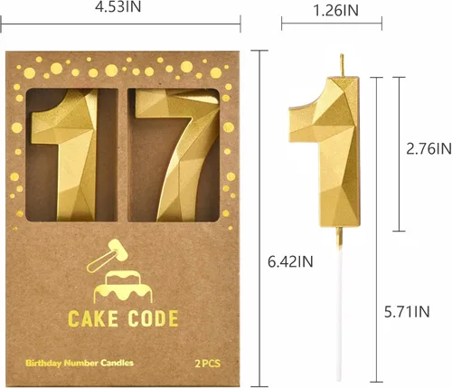 Miniatura 6 de Velas de 7 cm de Oro Cristal Número 17 para Pastel de Cumpleaños, Velas de Oro y Número para Celebración de Fiesta