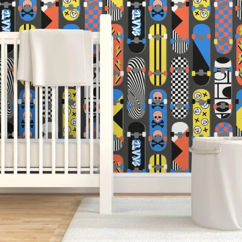Miniatura 6 de Removable Wallpaper Swatch - Retro 90S Skateboards Checkerboard Y2K Trendy Skater Teen Nostalgia Skate Park Vintage Rad Cool Custom Pre-Pasted