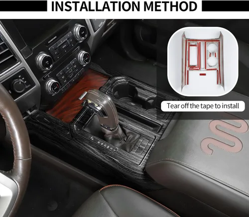 Miniatura 3 de Voodonala Cubierta de panel de consola de engranajes estilo madera negra para Ford F150 2015-2020 (madera negra, 1 unidad, ABS)